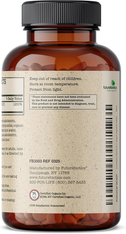Futurebiotics Vitamin D3 10,000 IU (250 MCG) Supports a Healthy Immune Response, Helps Maintain Strong Bones and Muscles, 360 Organic Tablets