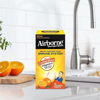 Airborne Vitamin C 1000mg (per Serving) - Citrus Chewable Tablets (96 Count in a Box) - Packaging May Vary