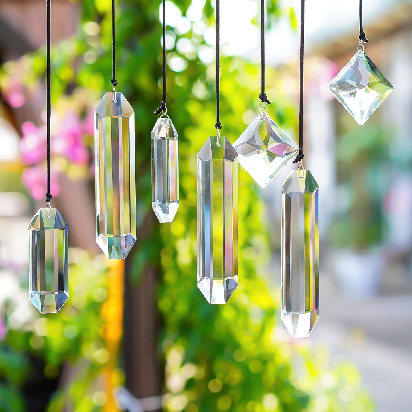 HDCRYSTALGIFTS Modern Grief Gift,Set 7 Clear Crystal Prisms Suncatchers Hanging Ornament,Rainbow Maker Sun Catchers for Windows, Balcony, Kitchen, Garden Decoration