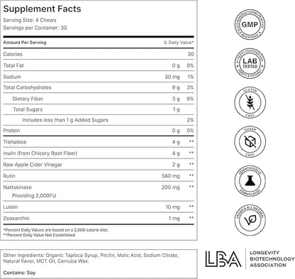 Novos Vital Nutritional Supplement Chews for Organ Liver, Brain, Eyes, Heart, Gut Support - Nattokinase, Lutein, Inulin, Rutin, Tropical Flavor (120 Count)