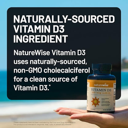 NatureWise Vitamin D3 4000iu (100 mcg) 30-Day Supply for Immune Support, Healthy Muscle Function, and Bone Health - Non-GMO, Gluten Free in Organic Extra Virgin Olive Oil, (Mini Softgel), 30 Count