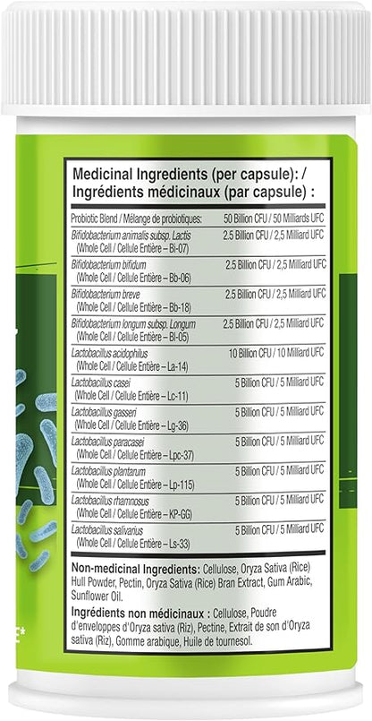 NATURELO Probiotics for Digestive Health - 50 Billion CFU, 11 Strains Daily Supplement - Boosts Immune System, Delayed Release, 60 Vegetarian Capsules