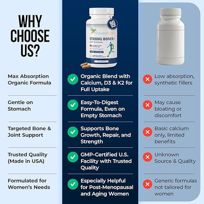 Nature's Nectar Bone & Joint Supplements for Men & Women – Supports Bone Health, Strength & Growth with Calcium, Vitamin D, Magnesium & Strontium – Bone Builder Formula for Maximum Absorption –90 Caps
