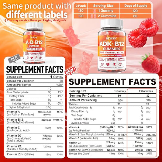 Sugar-Free ADK+Vitamin B12 Gummies - Vitamin D3 K2 10,000IU/ 5000IU, B12 5000mcg 2500mcg, K2 (MK-7) 240mcg, Multivitamin Adults-Vitamin A,Vegan Vitamin D,Methyl B12,C,Zinc-Eye,Bone,Energy,Nerve,Immune