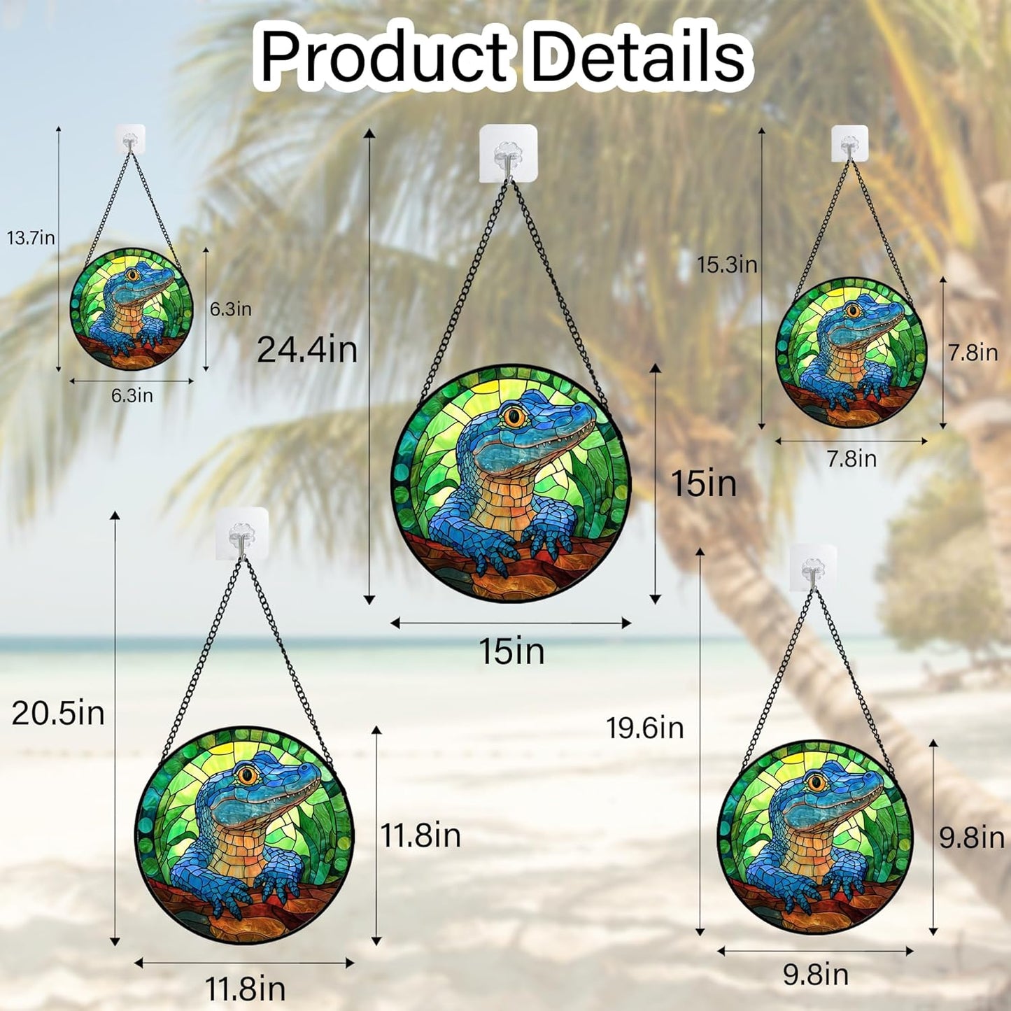 Stained Glass Window Hanging, Blue Alligator Sun Catcher for Window Door Home Decor Green Brown Suncatcher Christmas Mother's Day Birthday Gifts for Women Men Mom and Nana 11.8 in