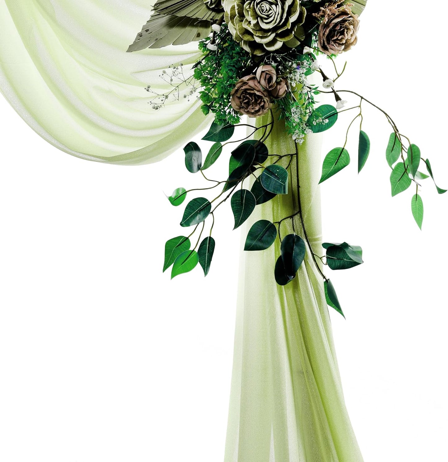 VDS Pack of 2 Panel (30 Inch X 20 Feet) Wedding Arch Draping Fabric Sheer Chiffon Fabric Drapery for Wedding Ceremony Reception Swag Backdrop Canopy Chuppah ARBO Altars Decoration (Sage Green)