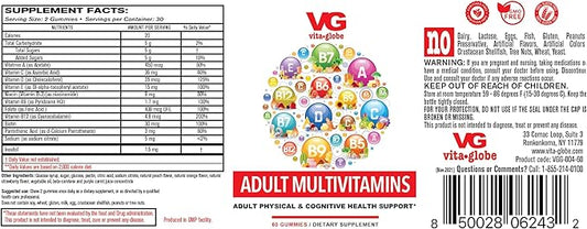 Adult Gummy with Vitamin, Vitamin C, Vitamin D Vitamin E, Niacin, Vitamin B6, Folate, Vitamin B12 Biotin, Pantothenic Acid, Sodium, Inisitol, Daily Multivitamin 120 Count (Pack of 2)