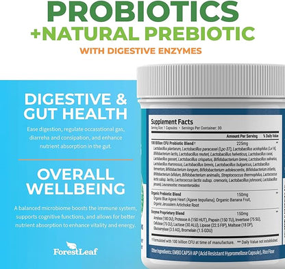 Probiotics for Men and Women, 100 Billion CFU, 26 Unique Strains, Men's and Women's Probiotic and Prebiotics Support Digestive Health, Gut Wellness, Energy, Mood, Immune, PH Balance (30 Caps)
