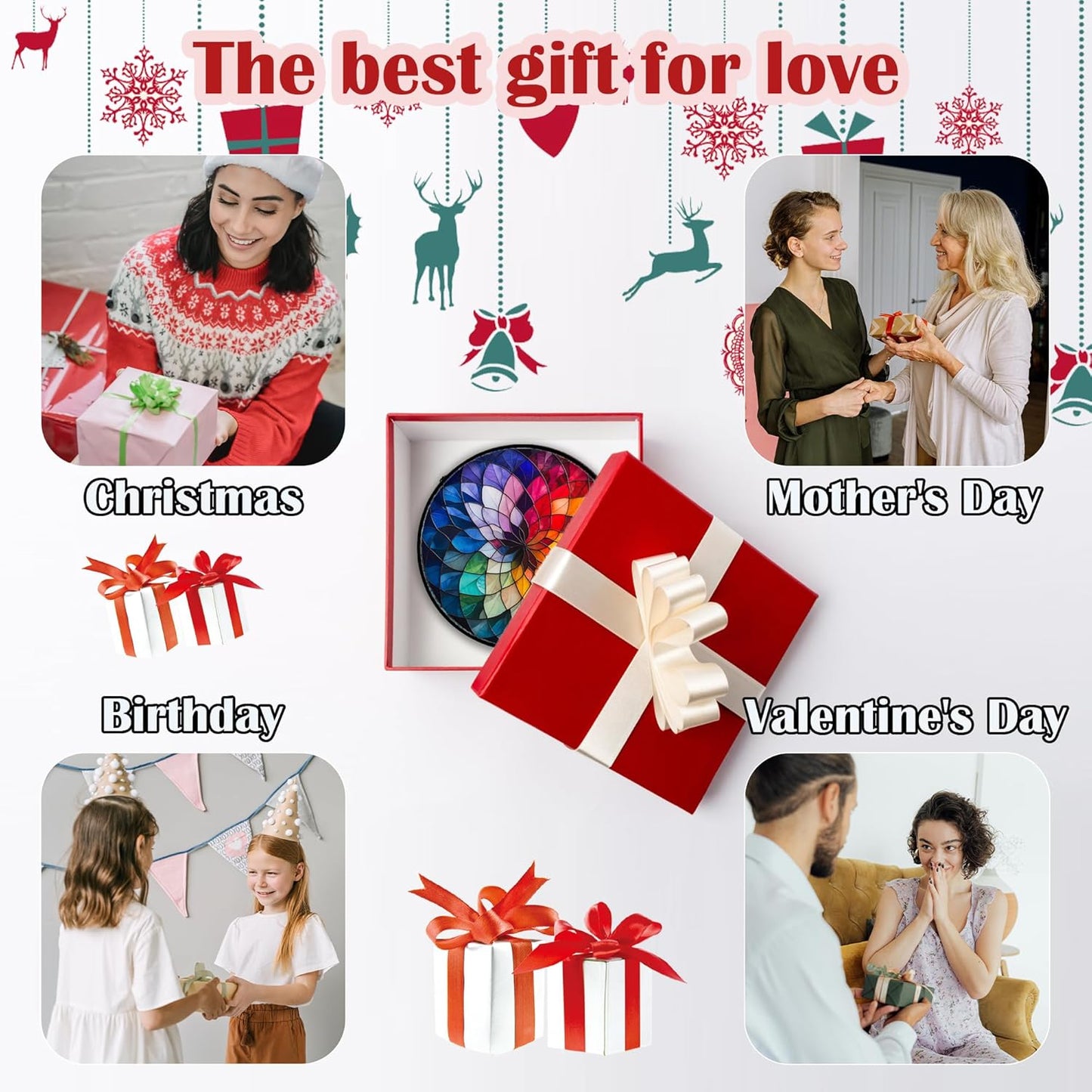 Stained Glass Window Hanging - Colorful Flowers Sun Catcher for Door Terrace Garden Home Decor, Abstract Gradient Suncatcher Birthday Gifts for Lovers Women Men Dad Mom Nana 6.3 in