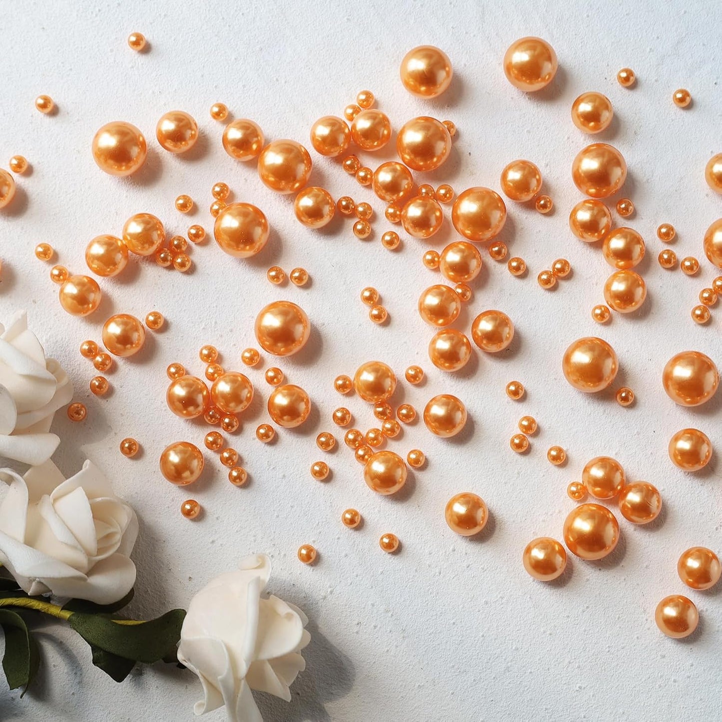 260Pcs Pumpkin Glossy Beads for Centerpiece Decor, Artifical Pearls Pumpkin Vase Filler, No Hole Round Pearl Beads for Wedding Birthday Halloween Party Home Decor(18mm 14mm 6mm)