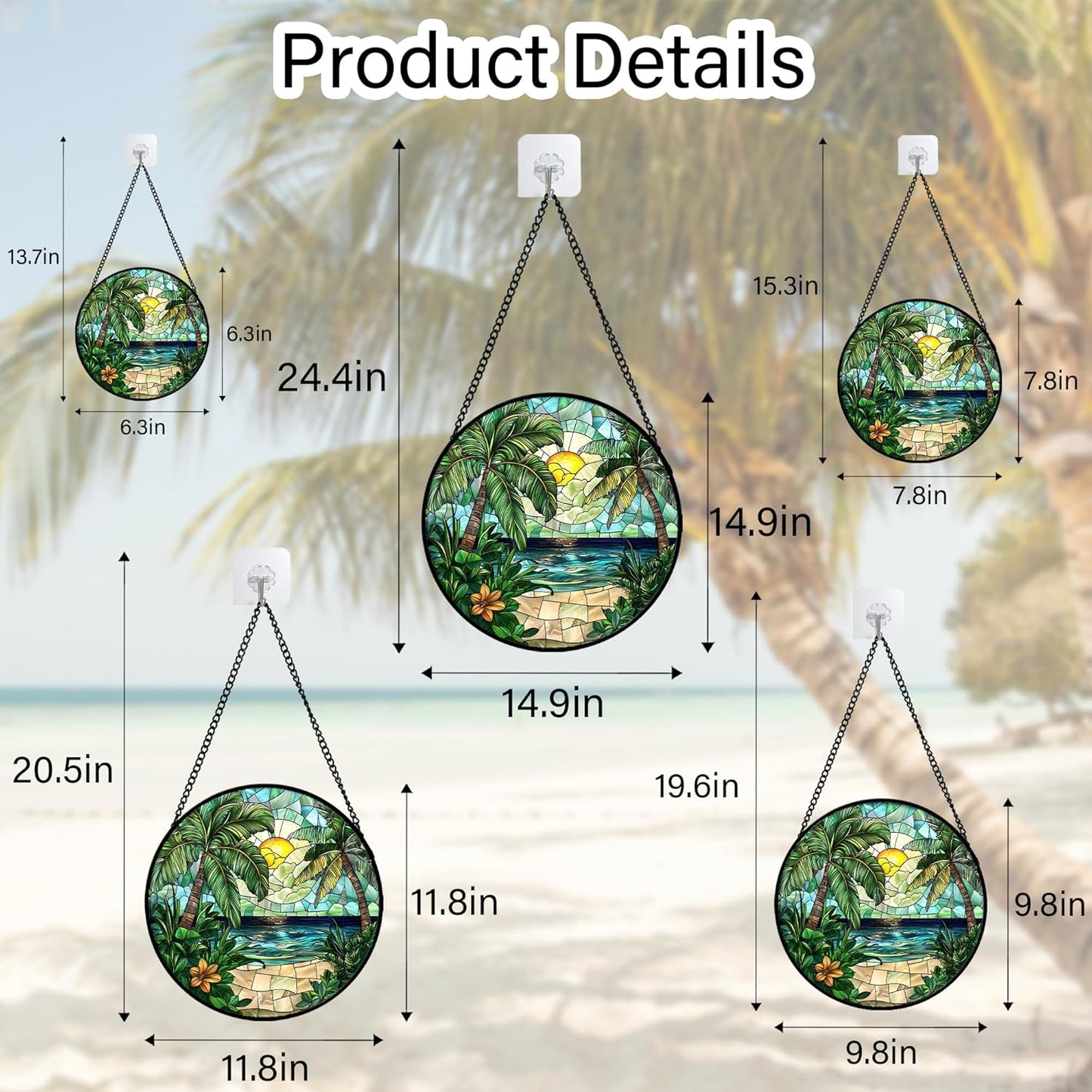 Stained Glass Window Hanging, Green Beach Scenery Suncatcher Diamond Glass Panel Hangings Sun Catchers Decor for Birthday for Women, Men, Wife, Aunt, and Mom 14.9x14.9 in