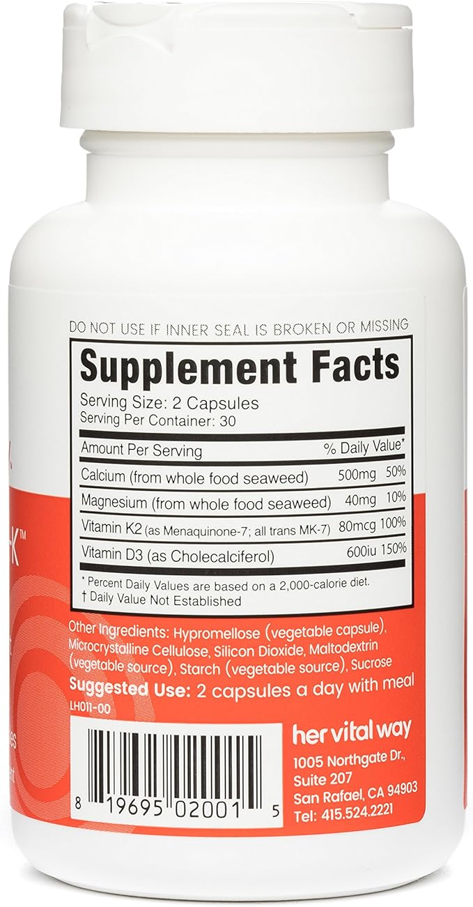 Strong Sea-K Calcium Supplement - Whole Food Calcium with K2 and D3 - Comprehensive Bone Health Supplement with Trace Minerals - 60 Capsules