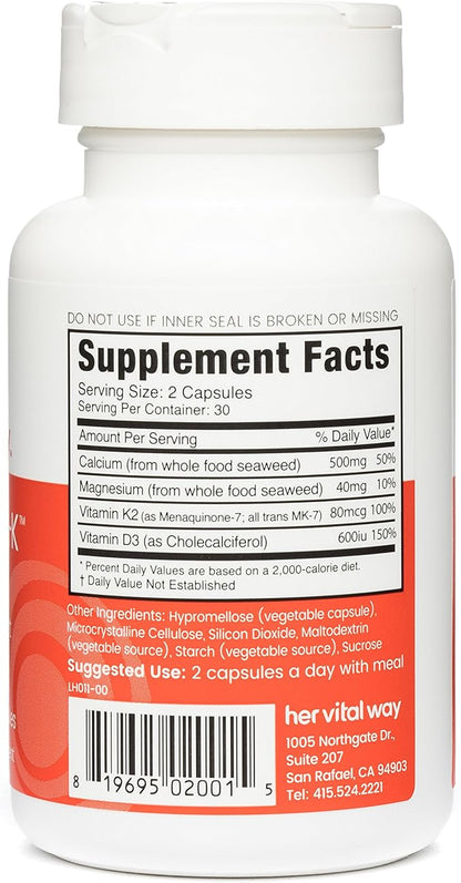 Strong Sea-K Calcium Supplement - Whole Food Calcium with K2 and D3 - Comprehensive Bone Health Supplement with Trace Minerals - 60 Capsules