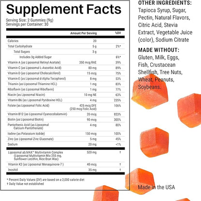 Liposomal Multivitamin Gummies for Men & Women, Orange Passion Fruit Flavor – 520 mg Liposomal Multi Complex with 14 Vitamins & Minerals, Immune Support & Antioxidant Defense – 30 Servings
