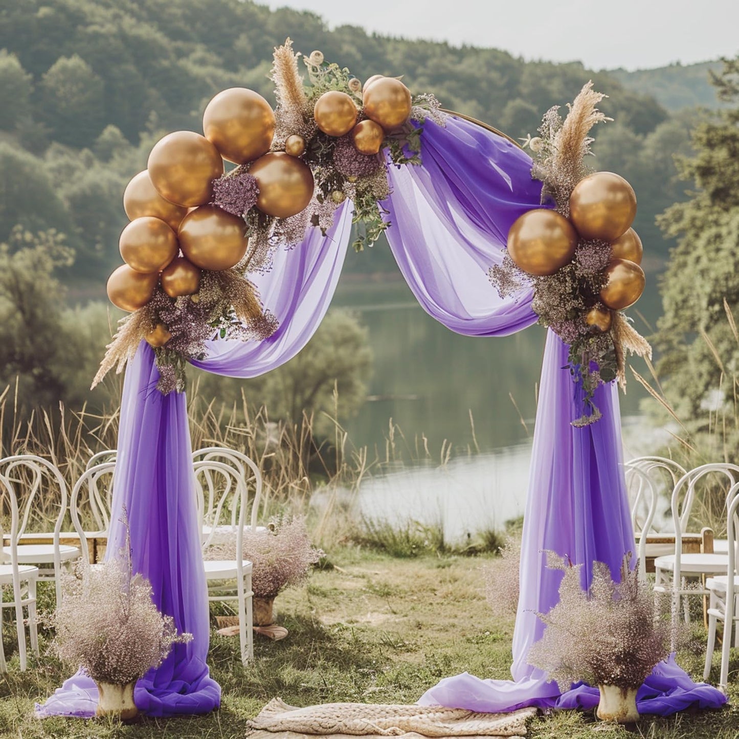 Wokceer Wedding Arch Draping Fabric - 28.7" x 20FT Lavender Purple Sheer Drapes for Wedding Ceremony, Birthday Party, Bridal Shower Decoration