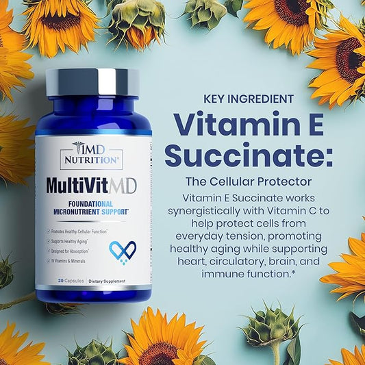 1MD Nutrition MultiVitMD Daily Multivitamin – 19 Essential Vitamins & Minerals for Adults Over 55 | Supports Healthy Aging, Heart, Brain, Bone, & Immune Health | Designed for Absorption | 30 Capsules