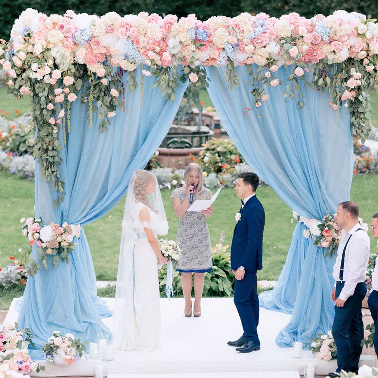 Wokceer Baby Blue Wedding Arch Draping Fabric Backdrop 3 Panels 28.7" X 20FT Sheer Drapes Fabric for Wedding Arbor Ceremony Party