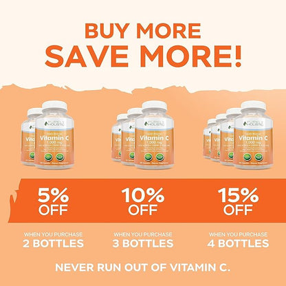 Purely Holistic Vitamin C 1000mg, 365 Capsules, 12 Month Supply, 2 Stage Timed Release with Ascorbic Acid, Rosehip & Acerola Cherry Bioflavonoid, Immune System Support, Vegan