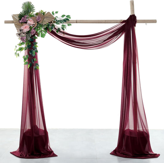 VDS Pack of 2 Panel (30 Inch X 30 Feet) Wedding Arch Draping Fabric Sheer Chiffon Fabric Drapery for Wedding Ceremony Reception Swag Backdrop Canopy Chuppah ARBO Altars Decoration (Burgundy)