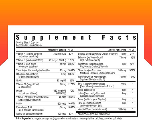 Seeking Health Multivitamin One MF, 1 a Day Multivitamin Supplement for Adults, Methyl-Free Bioavailable B12 and Folinic Acid, Vitamin A, PQQ, MTHFR Support, Vegetarian Capsules (45 Capsules)