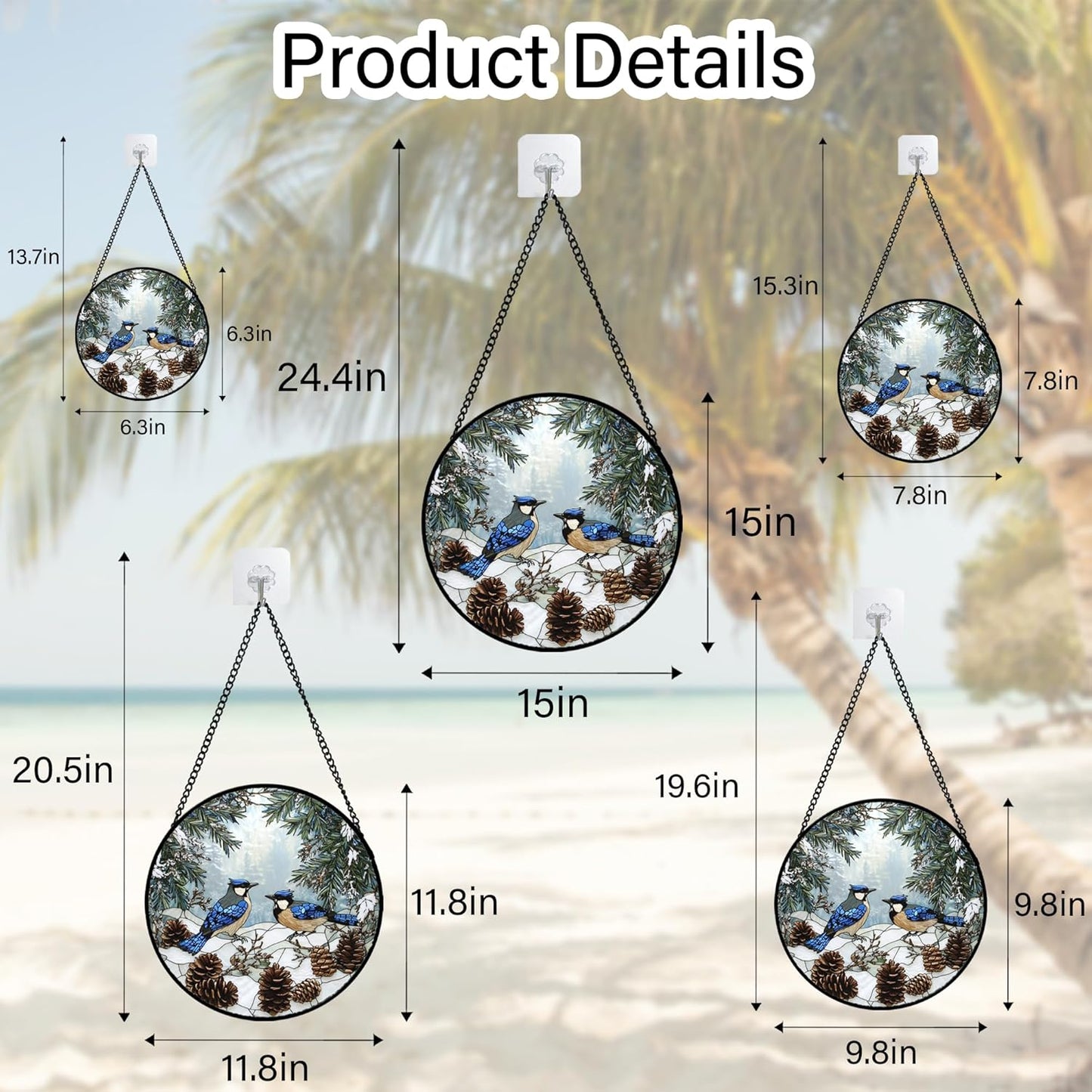 Stained Glass Window Hanging - Blue Bird Winter Forest Landscape Suncatcher for Door Garden Yard Sun Catchers Decor Christmas Mother's Day Birthday Gifts for Women Mom Nana Friend 11.8 in