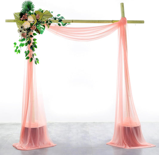 VDS Pack of 2 Panel (30 Inch X 40 Feet) Wedding Arch Draping Fabric Sheer Chiffon Fabric Drapery for Wedding Ceremony Reception Swag Backdrop Canopy Chuppah ARBO Altars Decoration (Peach)
