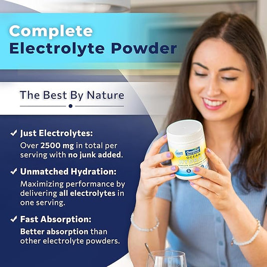 OceanHydrate Sports-Complete Electrolyte Powder |1500mg Chloride Electrolytes, 440mg Sodium, 375mg Potassium, 194mg Magnesium | Zero Calories, Zero Sugar | Keto and Paleo Supportive | 3.7oz