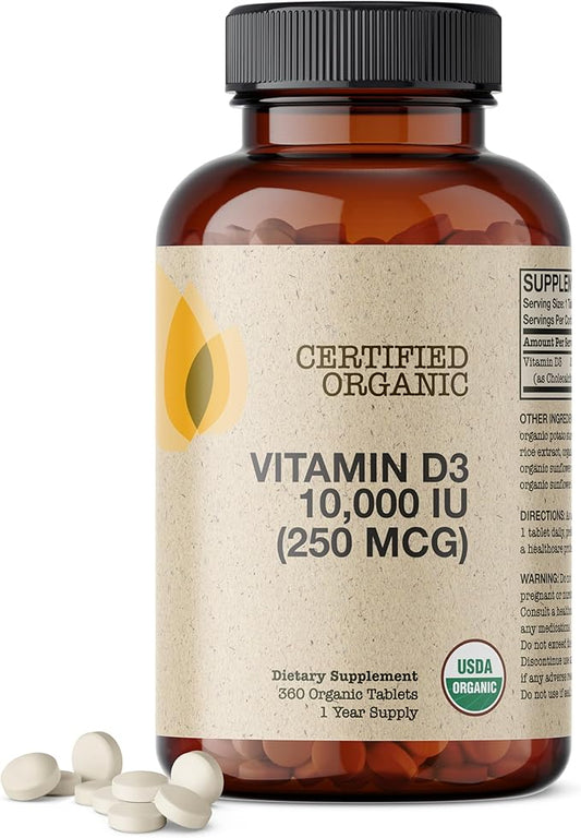 Futurebiotics Vitamin D3 10,000 IU (250 MCG) Supports a Healthy Immune Response, Helps Maintain Strong Bones and Muscles, 360 Organic Tablets