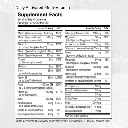 Equilife Daily Activated Multivitamin, 21 Essential Vitamins and Minerals with B Complex, Antioxidant Formula for Immunity and Wellness Support, Gluten Free, Non GMO, 120 Capsules