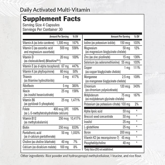 Equilife Daily Activated Multivitamin, 21 Essential Vitamins and Minerals with B Complex, Antioxidant Formula for Immunity and Wellness Support, Gluten Free, Non GMO, 120 Capsules