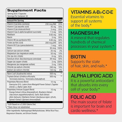 Daily Multivitamin for Energy & Immune Support - Zinc, Vitamins A B6 B12 C D E, Biotin, Lutein, Folate, Folic Acid, Selenium, Copper, Calcium 25mg - Multimineral Supplement for Women Men, 60 Capsules