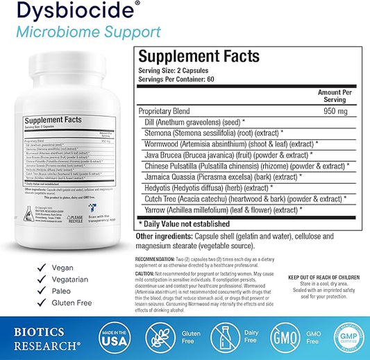 Biotics Research Dysbiocide Synergistic Botanical Blend Supports Normal Gut Health for Women & Men - Digestive Health Supplement - Supports Balanced Gut microbiome - 120 Capsules