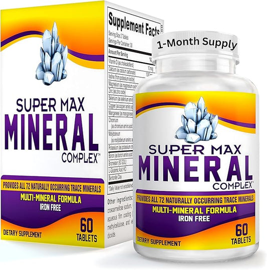 Super-MAX Multimineral Supplement (Iron Free) Multiminerals | High-Potency Multi Mineral Supplements (All-in-1) Minerals Formula | Mineral Complex | 1-Month Supply | 60 Tablets