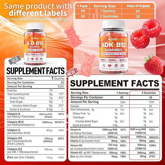 Methylated Multivitamin Women Men, Vitamin D3 K2 5000IU / 10,000IU, B12 5000 mcg 2500mcg, K2 (MK-7) 240mcg- ADK+Methyl Vitamin B12, Vegan D3,Vitamin A,C,Zinc Eye,Bone,Energy,Immune, Sugar-Free Gummies