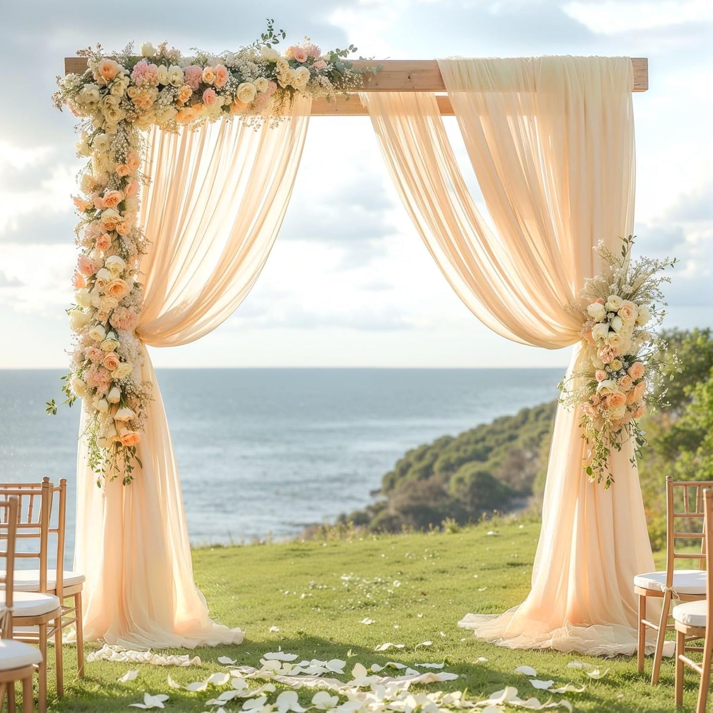 Wedding Arch Draping Fabric, 1 Panel 28" x 19Ft Champagne Sheer Backdrop Curtain for Ceremony, Party Ceiling Decor - Arch Decorations and Ceiling Drapes