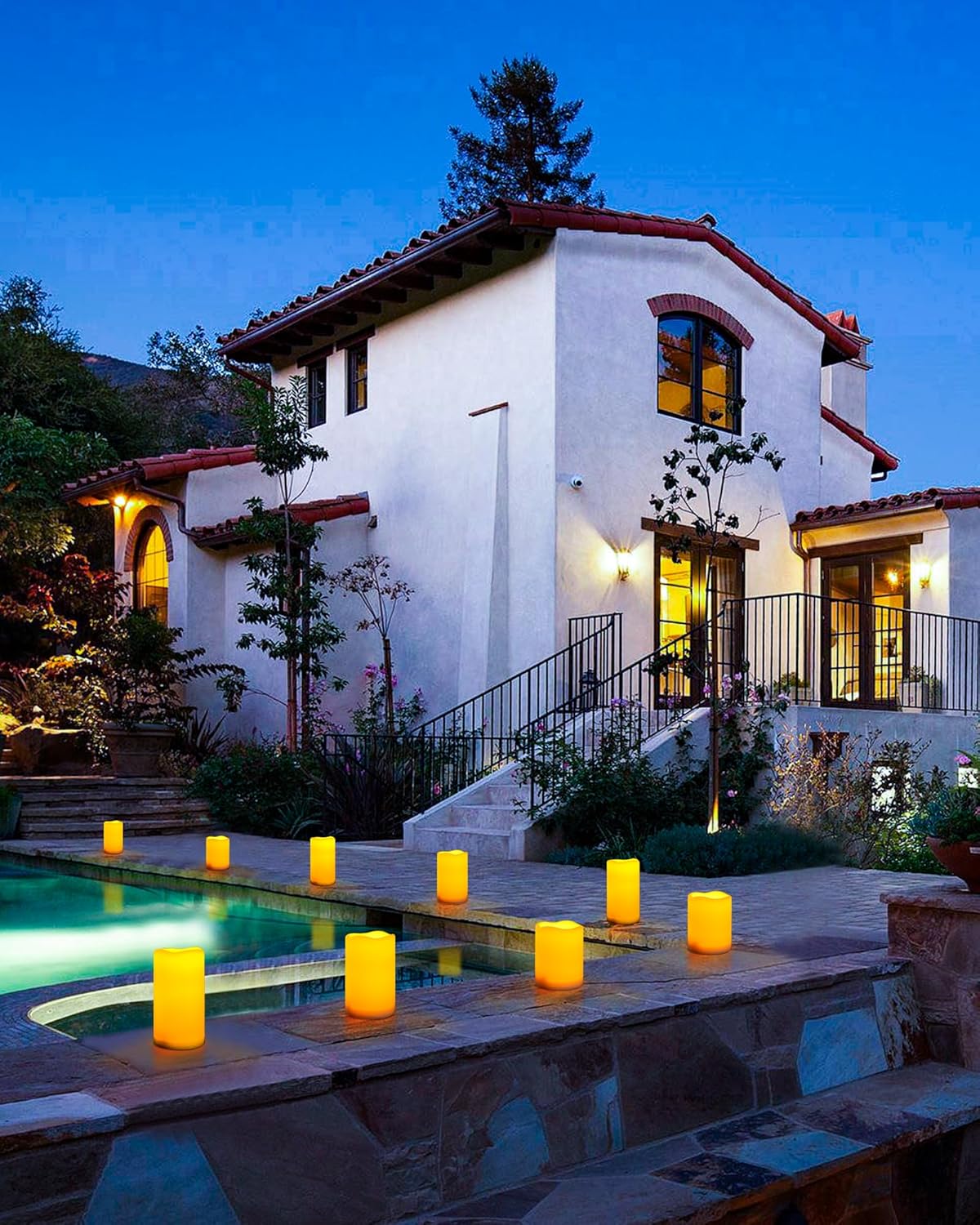 Da by Candles Battery Operated Candles LED Outdoor Waterproof Candles Plastic Fake Candles with Remote Timers Set of 12(Ivory)