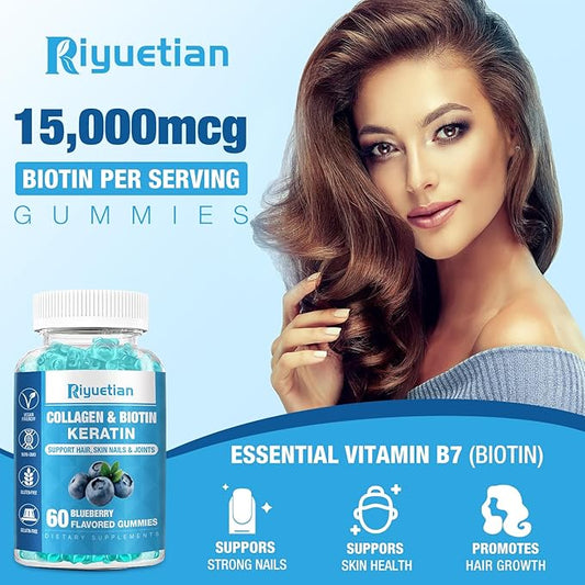 Biotin Gummies 15000mcg with Collagen for Adults Women & Men - Hair, Skin & Nails Gummies with Biotin - Collagen for Woman - Vegan, Non-GMO, Hair Vitamins - 120 Count, 2 Pack