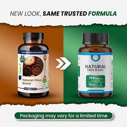 Natural Fiber Blend Supplement - Promotes Digestive Health, Cholesterol Balance, Cardiovascular Wellness - Psyllium Husk, Chia Seed, Flax Seed - 750mg Organic Fiber Blend