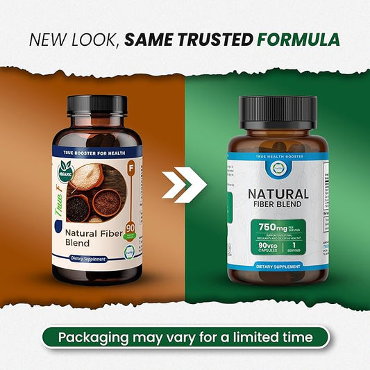 Natural Fiber Blend Supplement - Promotes Digestive Health, Cholesterol Balance, Cardiovascular Wellness - Psyllium Husk, Chia Seed, Flax Seed - 750mg Organic Fiber Blend