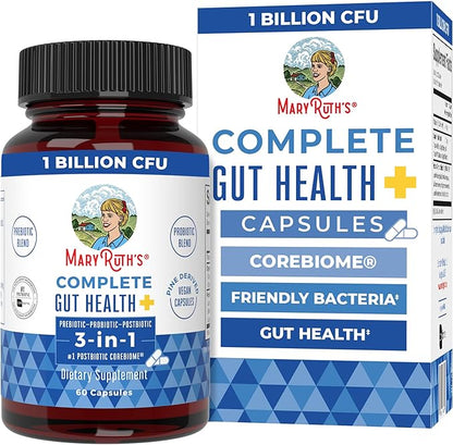 MaryRuth's Complete Gut Health+ Capsules | 5 Probiotic Blend | Butyrate | Corebiome® | Vegan Gut Support | Support Gastrointestinal Health & Microbiome | 2 Capsules Daily | 30 Servings