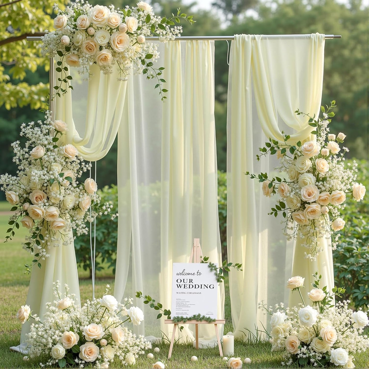 Wedding Arch Draping Fabric, 2 Panels 6 Yards Ivory Sheer Backdrop Curtain Chiffon Fabric Drapery for Wedding Ceremony Reception Swag Decorations (Ivory Drapes Curtain, (2 Panels) 6 Yards/36ft)