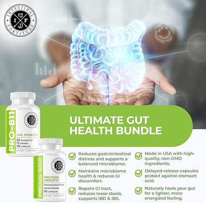 Intestinal Fortitude Prebiotic and Probiotic Supplement Bundle - 30 Capsules for Gut Health and Digestive Support, Promote Good Bacteria, Gut Lining and Support Healthy Digestion
