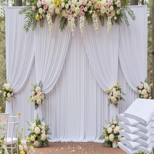 50ft x 15ft White Wrinkle Free Backdrop Curtains for Parties,Silky Polyester Fabric Wedding Ceiling Drapes, 10 Panels 15ft Photo Back Drop Drapes for Baby Shower Photography Stage Background Cloth