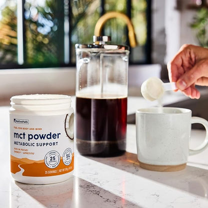 NativePath MCT Oil Powder Supplement - Unflavored MCT Powder with Keto-Friendly C8 MCTs. Free of Dairy, Gluten and GMOs, 25 Servings