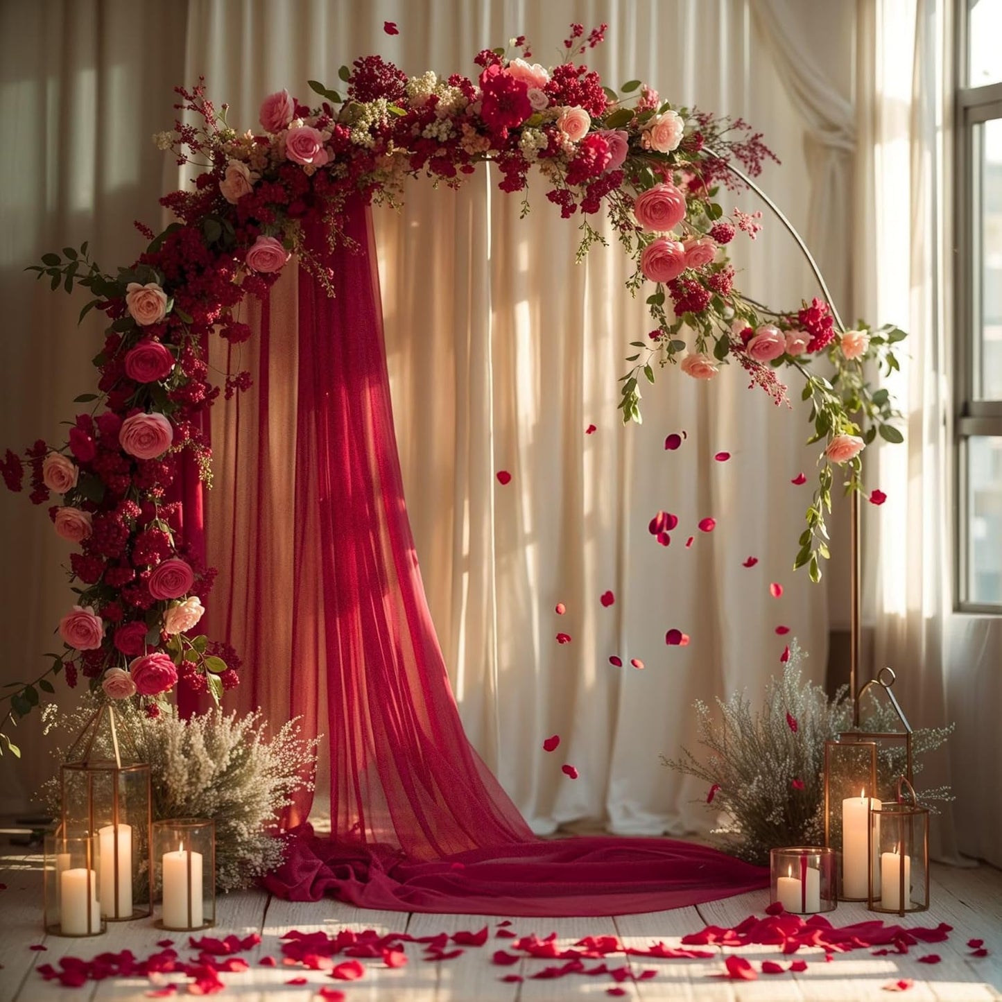 Wedding Arch Draping Fabric, 1 Panel Burgundy Sheer Backdrop Curtain Tulle Fabric Drapery for Arbor Wedding Archway Ceremony Party Ceiling Decor Backdrop