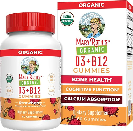 MaryRuth Organics's Vitamin D3 B12 Gummies | USDA Organic | 2 Month Supply | Vitamin D & B12 Vitamin Supplements for Adults & Kids | Bone Health | Healthy Energy Levels | Non-GMO | 60 Servings