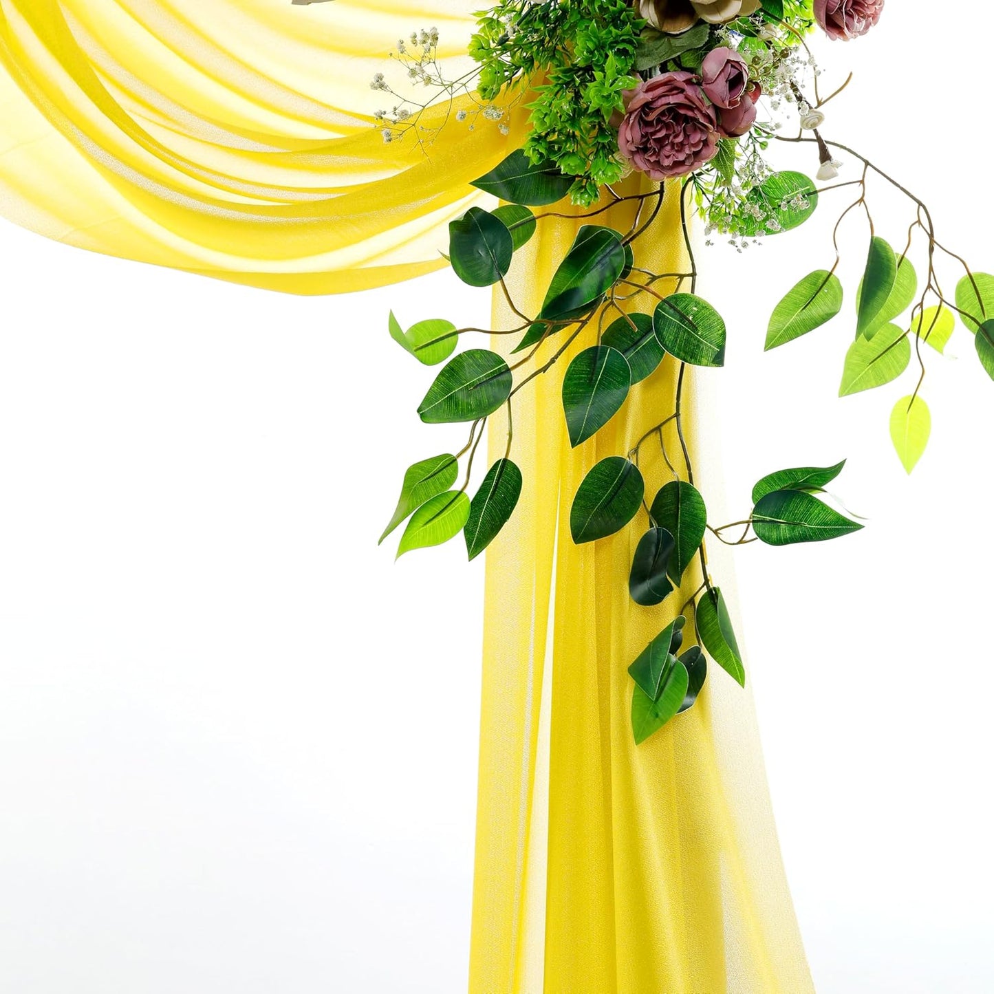 VDS Pack of 1 Panel (30 Inch X 100 Feet) Wedding Arch Draping Fabric Sheer Chiffon Fabric Drapery for Wedding Ceremony Reception Swag Backdrop Canopy Chuppah ARBO Altars Decoration (Yellow)