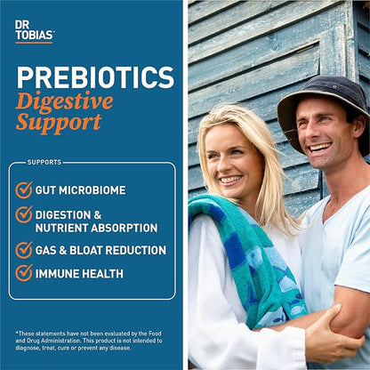 Dr. Tobias Prebiotics Digestive Support, Advanced Prebiotic Supplement for Gut Health, Immune Function & Boost for Probiotics for Women & Men, Vegan, Non-GMO, 90 Capsules, 90 Servings