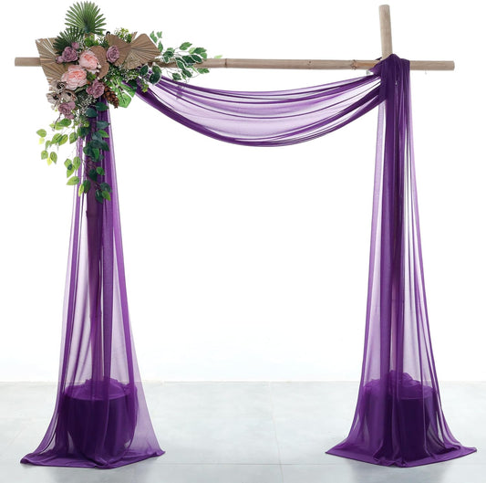 VDS Pack of 1 Panel (30 Inch X 20 Feet) Wedding Arch Draping Fabric Sheer Chiffon Fabric Drapery for Wedding Ceremony Reception Swag Backdrop Canopy Chuppah ARBO Altars Decoration (Purple)