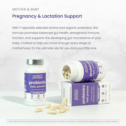 Prenatal Probiotics for Women | 30 Billion CFU, 17 Strains + Organic Prebiotics | Supports Digestion, Gut & Immune Health for Mom & Baby | Womens Probiotic for Pregnancy & Lactation | Vegan Capsules